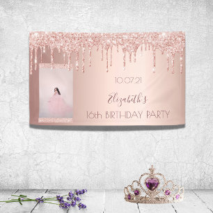 Birthday party rose gold pink photo welcome banner