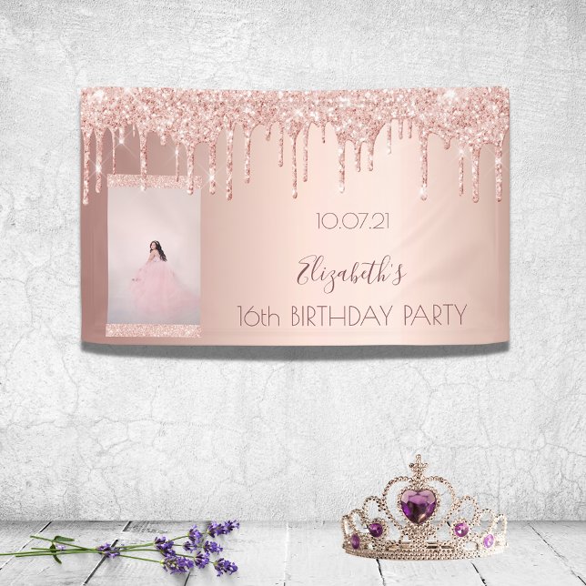 Birthday party rose gold pink photo welcome banner (Creator Uploaded)