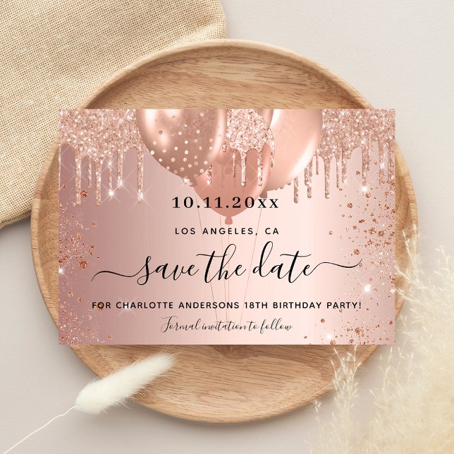 Birthday party rose gold save the date (Creator Uploaded)