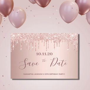 Birthday party rose gold save the date card