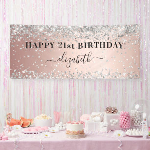 Birthday party rose gold silver glitter sparkle banner