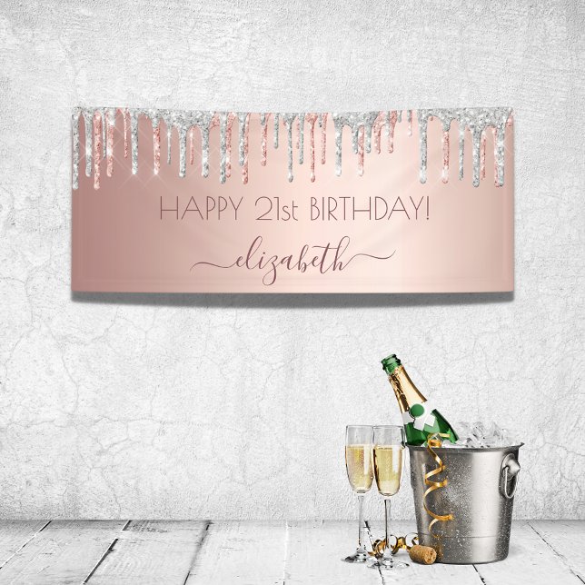 Birthday party rose gold silver sparkle banner (Creator Uploaded)