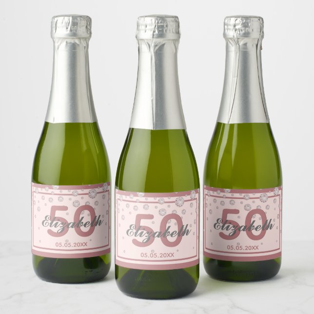 Birthday party rose gold sparkle diamonds sparkling wine label (Bottles)