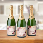 Birthday party rose gold stars burgundy florals sparkling wine label<br><div class="desc">A wine label for a girly and glamourous 21st (or any age) birthday party. A faux rose gold, blush pink metallic looking background with golden stars dripping. A faux gold geometric frame, decorated with watercolored flowers, florals in burgundy, pink and rose gold. Personalise and add a name, age 21 and...</div>