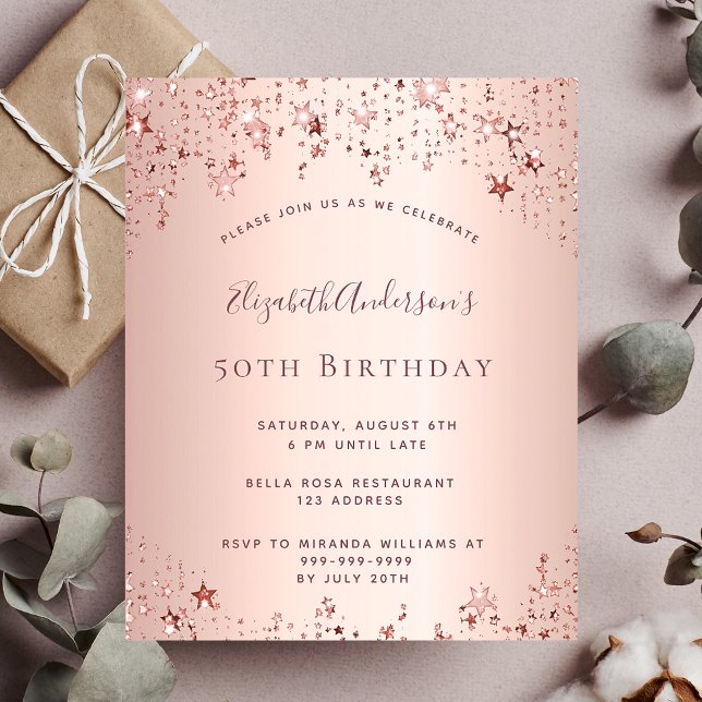 Birthday party rose gold stars invitation (Creator Uploaded)