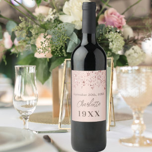 Birthday party rose gold stars year born wine label