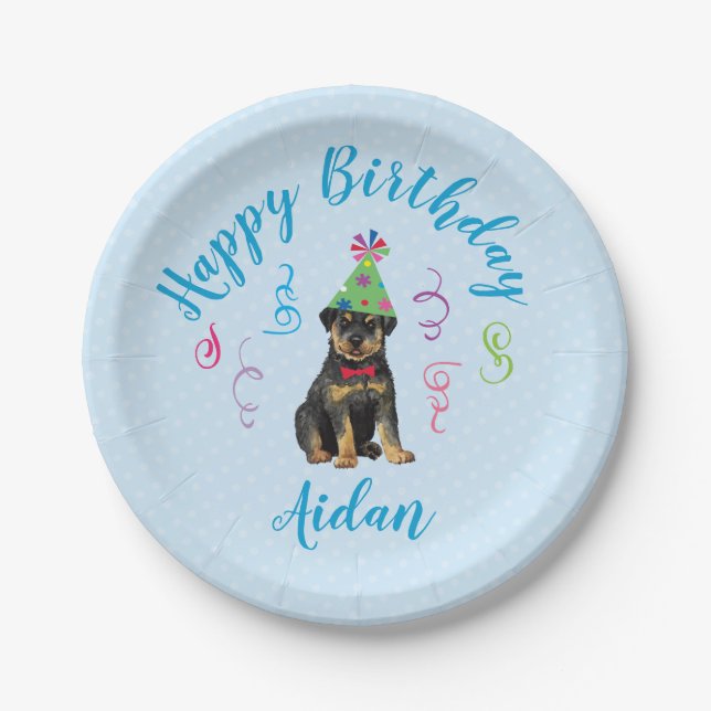 Birthday Party Rottweiler Paper Plate (Front)
