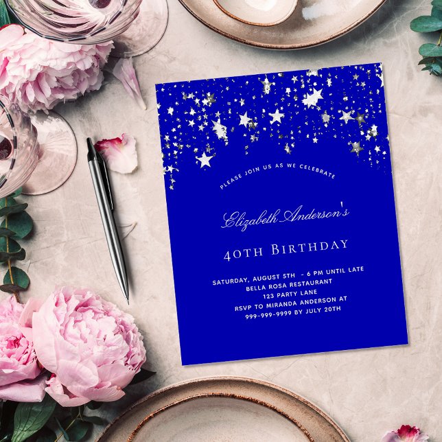 Birthday party royal blue stars budget invitation flyer (Creator Uploaded)