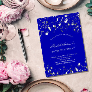 Birthday party royal blue stars invitation postcard