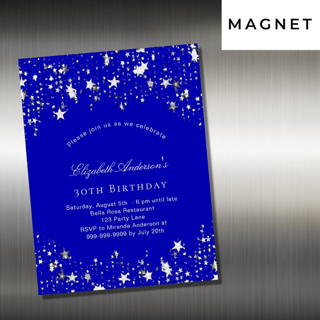 Birthday party royal blue stars luxury magnetic invitation (Creator Uploaded)