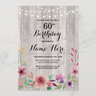 Birthday Party Rustic ANY AGE Wood Floral Invite