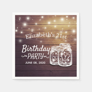 Birthday Party Rustic Wood Mason Jar String Lights Napkin