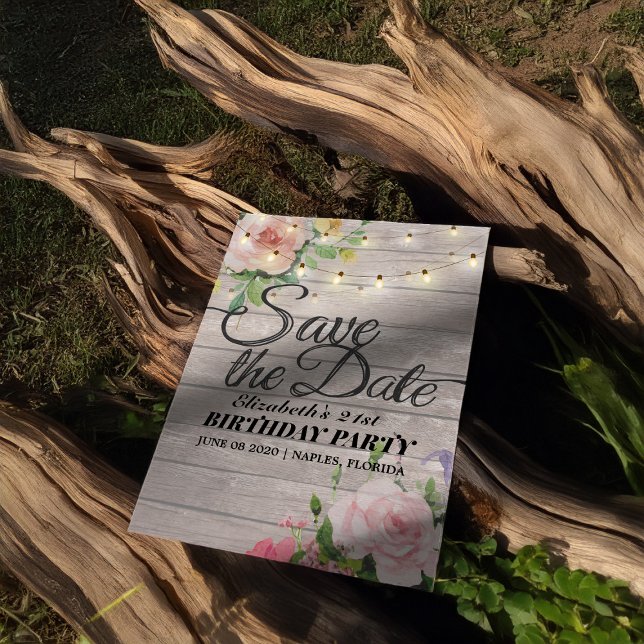 Birthday Party Save The Date Flowers Wood Lights Magnetic Invitation (Creator Uploaded)
