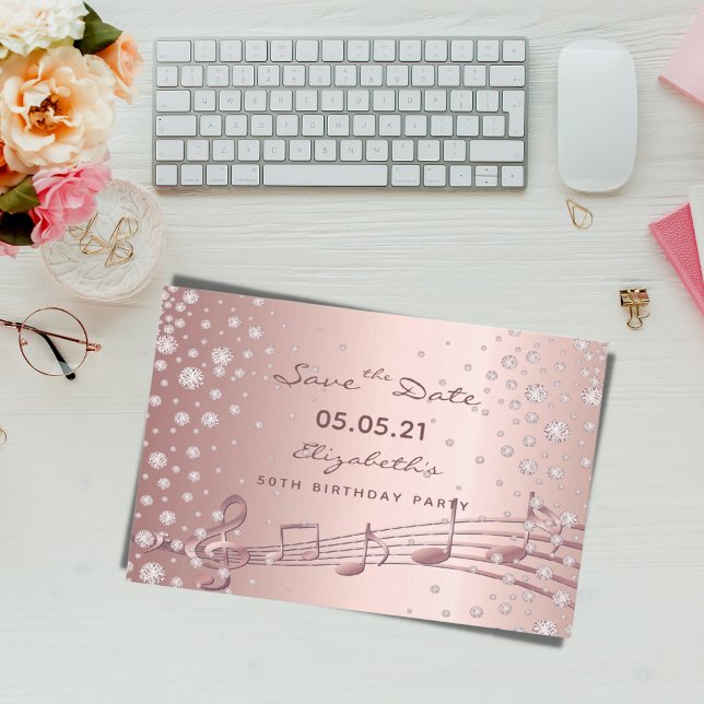Birthday Party Save the Date rose gold glam Postcard (Creator Uploaded)