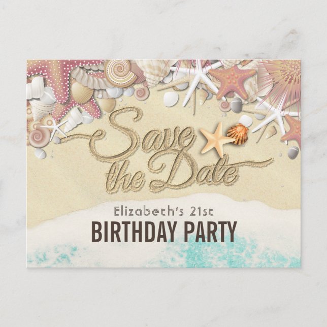 Birthday Party Save The Date Summer Beach Starfish Invitation Postcard (Front)
