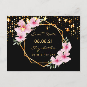 Birthday party Save the Date tropical black stars Postcard
