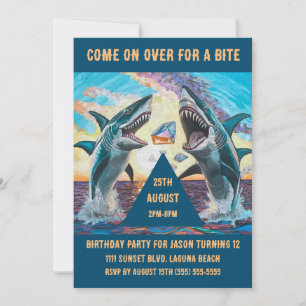 Birthday Party-Shark Chomp Shiny Gems-  Invitation