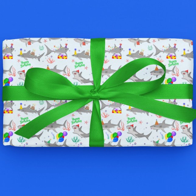 Birthday Party Sharks Wrapping Paper Sheet (Celebrate your kid's birthday with this Shark infested Birthday paper!)