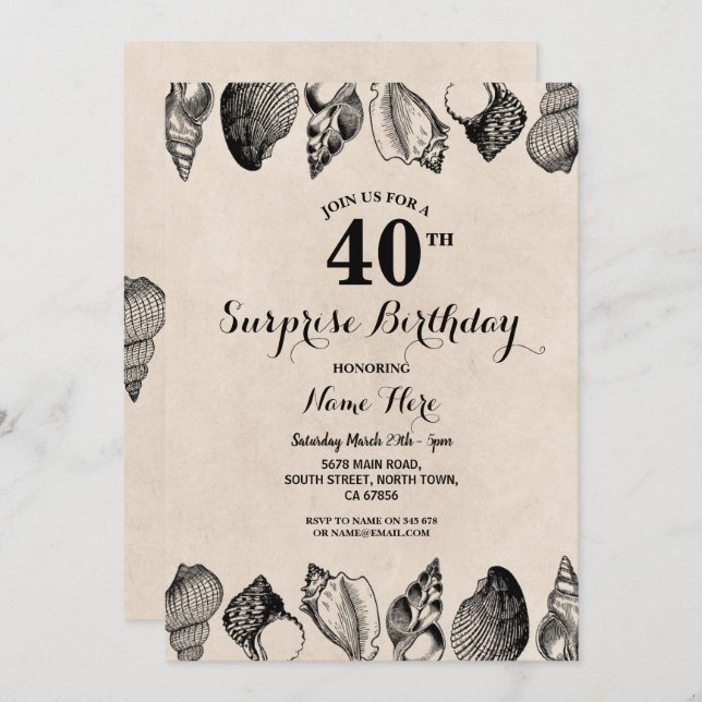 Birthday Party Shells Ocean Beach Sea Mens Women's Invitation (Front/Back)