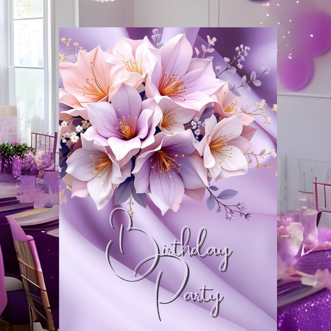 Birthday Party Silk Blush Lilac Pink Flowers Invitation (Creator Uploaded)