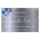 Birthday party silver blue budget save the date