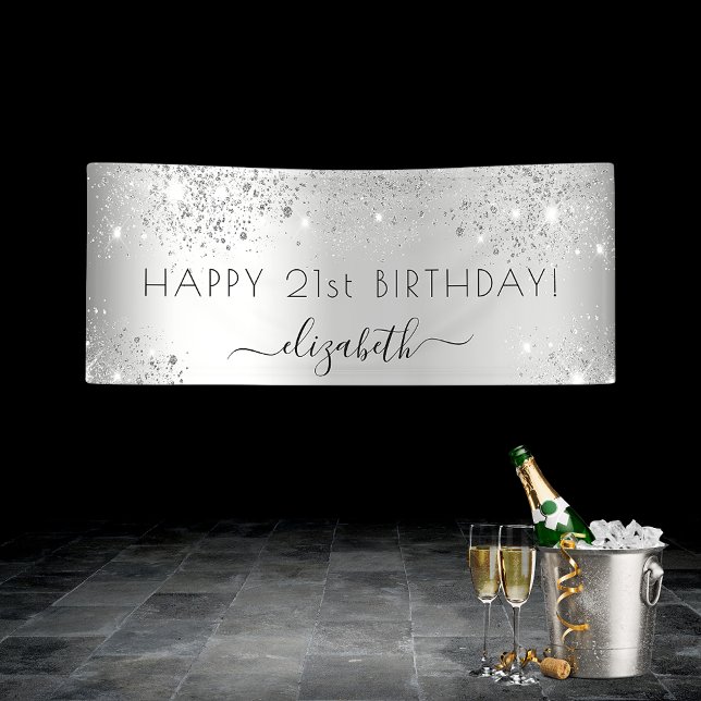 Birthday party silver glitter banner (Creator Uploaded)
