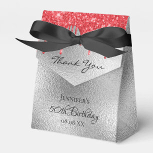 Birthday Party silver glitter drip red bright Favour Box