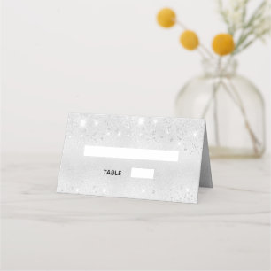 Birthday party silver glitter dust metal place card