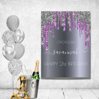 Birthday party silver glitter purple sparkle name