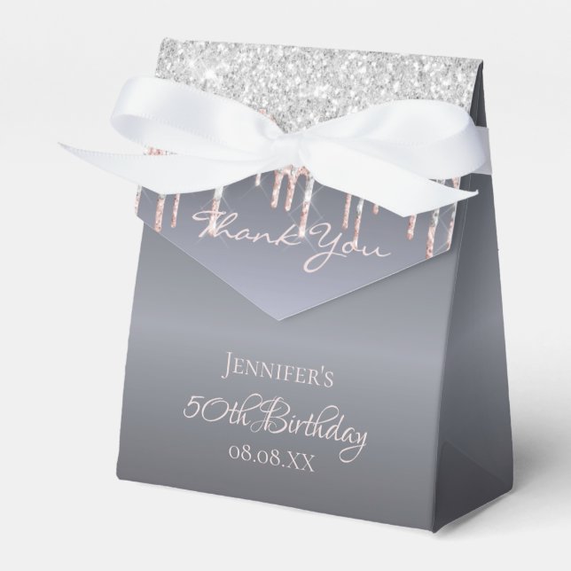 Birthday Party silver glitter rose gold thank you Favour Box (Front Side)