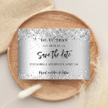 Birthday party silver glitter script save the date<br><div class="desc">An elegant Save the Date card for a 40th (or any age) birthday party. A modern faux silver looking background decorated with faux glitter sparkles. Personalise and add a date and name/age 40. The text: Save the Date is written with a large trendy hand lettered style script.</div>