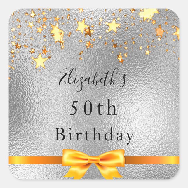 Birthday party silver gold stars modern chic square sticker (Front)