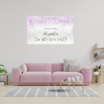 Birthday party silver purple glitter dust monogram banner<br><div class="desc">A banner for a girly and glamourous 21st (or any age) birthday party. A faux silver metallic looking background with elegant purple and faux silver glitter dust. Personalise and add a date, name and age 21. The name written in black with a large modern hand lettered style script. Perfect both...</div>