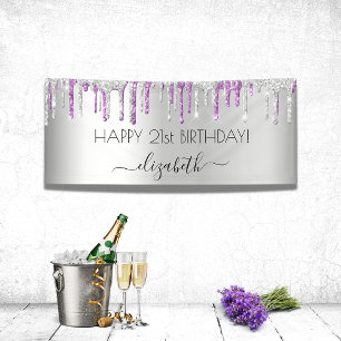 Birthday party silver purple glitter sparkle glam banner