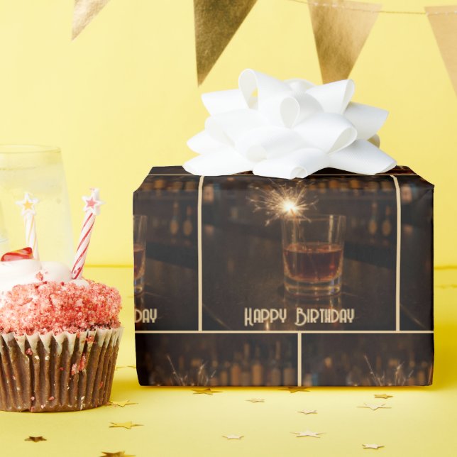 Birthday Party Sparkler In a Glass Of Whiskey Wrapping Paper (Birthday Party)