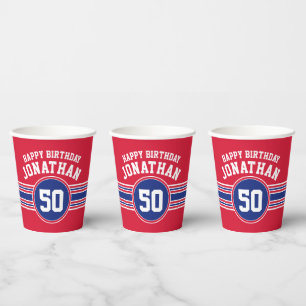 Birthday Party Sporty Stripes & Age - Red Black Paper Cups