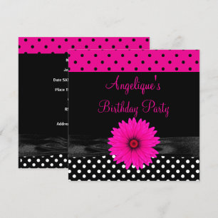 Birthday Party Spot Polka Dot Black White Pink Invitation