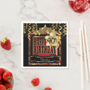 Birthday Party Star   Red Metallic & Gold Napkin