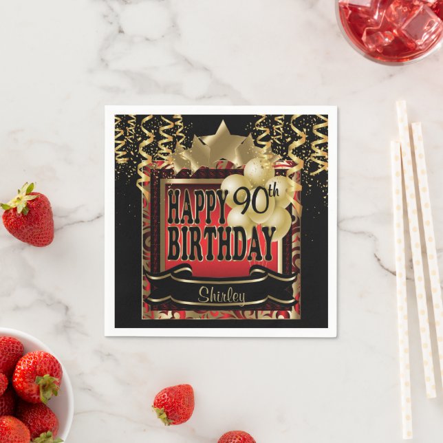 Birthday Party Star | Red Metallic & Gold Napkin (Insitu)
