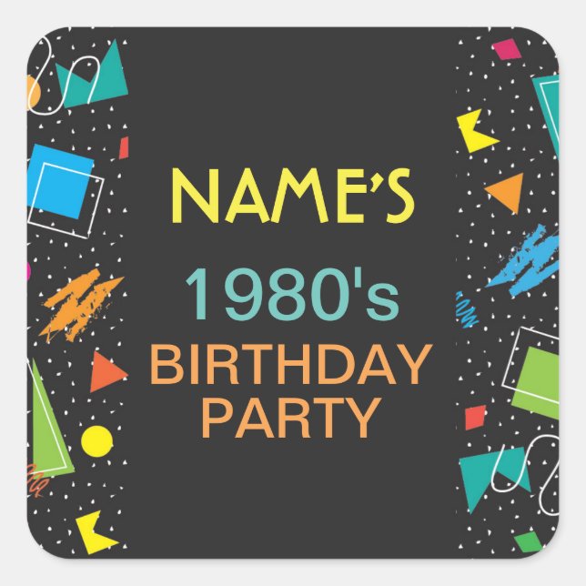 Birthday Party Stickers 1980's 80's Eighties Label (Front)