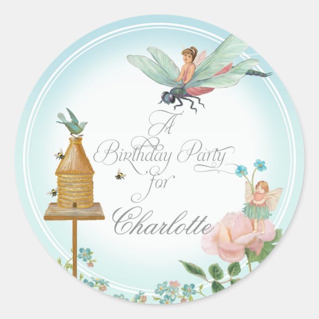 Birthday Party Stickers Flower Fairies Dragonfly (Front)