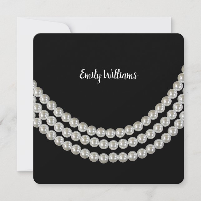 Birthday Party string of pearls on black Invitation (Front)