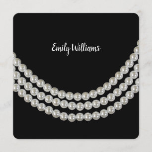 Birthday Party string of pearls on black Invitation
