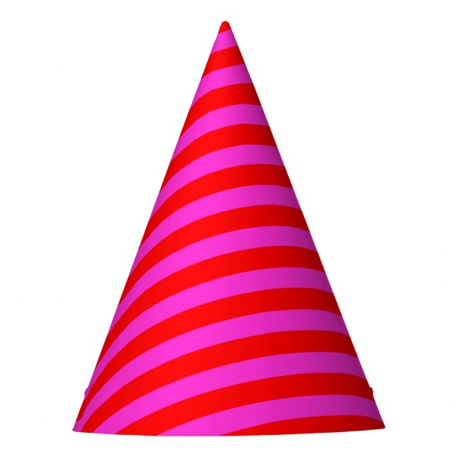 Birthday party stripes pink red pattern party hat (Front)