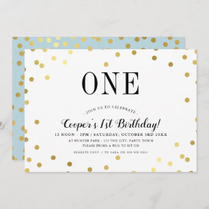 BIRTHDAY PARTY stylish gold confetti blue boy Invitation