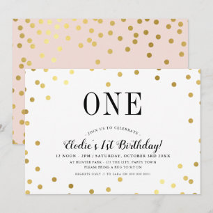 BIRTHDAY PARTY stylish gold confetti pink girl Invitation
