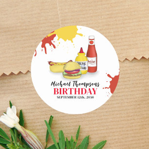 Birthday Party Summer BBQ Custom Classic Round Sticker