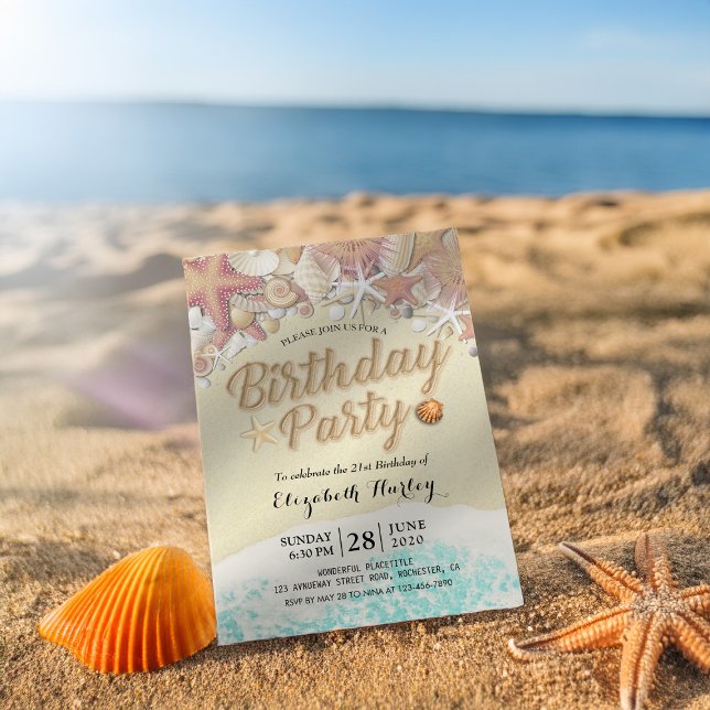 Birthday Party Summer Beach Starfish Sea shells Invitation (Creator Uploaded)