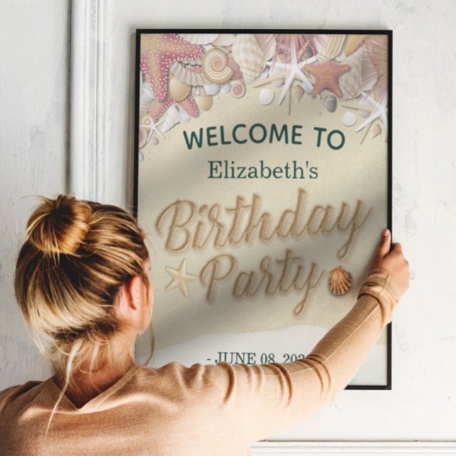Birthday Party Summer Beach Starfish Sea Welcome Poster (Creator Uploaded)