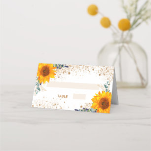Birthday party sunflower eucalyptus gold glitter  place card